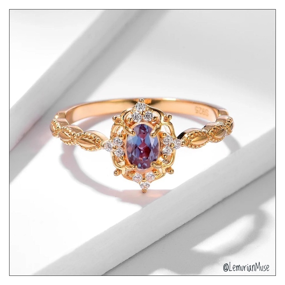 Alexandrite Sterling Silver Rose Gold Oval Color Changing Ring